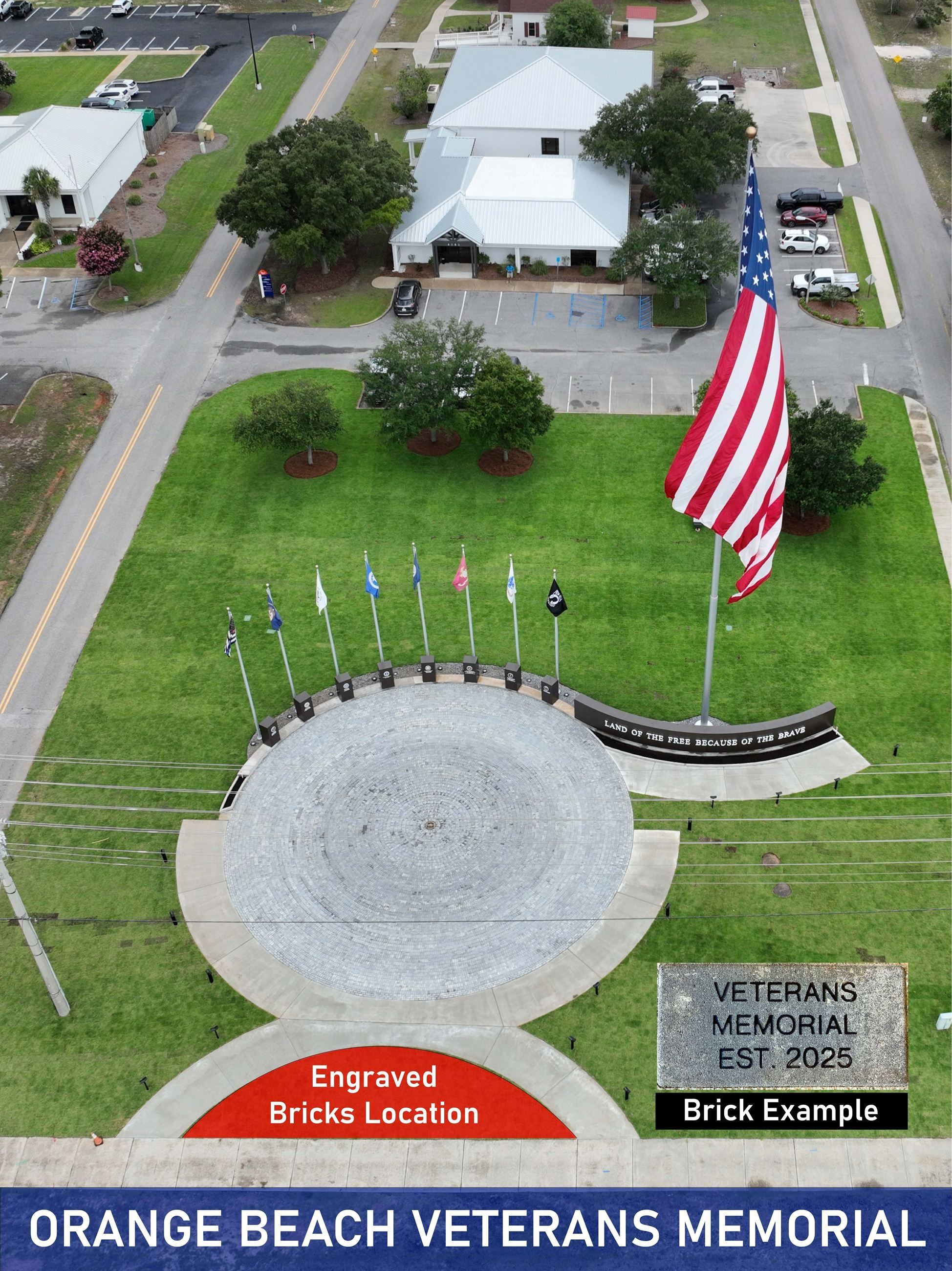 Engraved Bricks Location for Orange Beach Veterans Memorial with brick example
