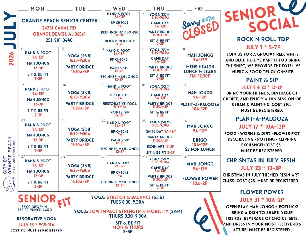 July 2026 Senior Center Calendar